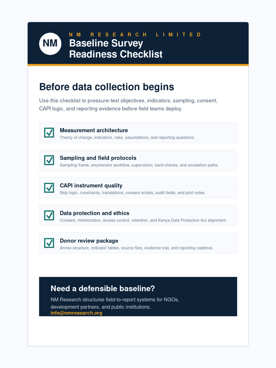 Baseline Survey Readiness Checklist cover from NM Research